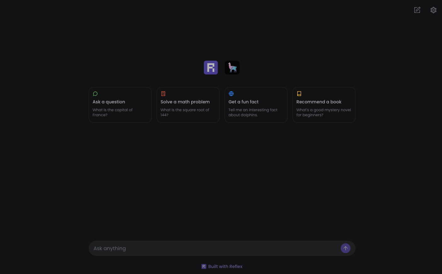 Image preview for app: Reflex-Llamaindex-Template